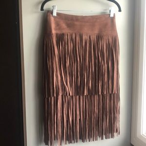 Bcbs maxazria suede fringe skirt size 02